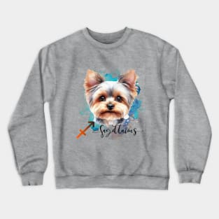 Sagittarius Zodiac Sign Cute Yorkie face watercolor art Crewneck Sweatshirt